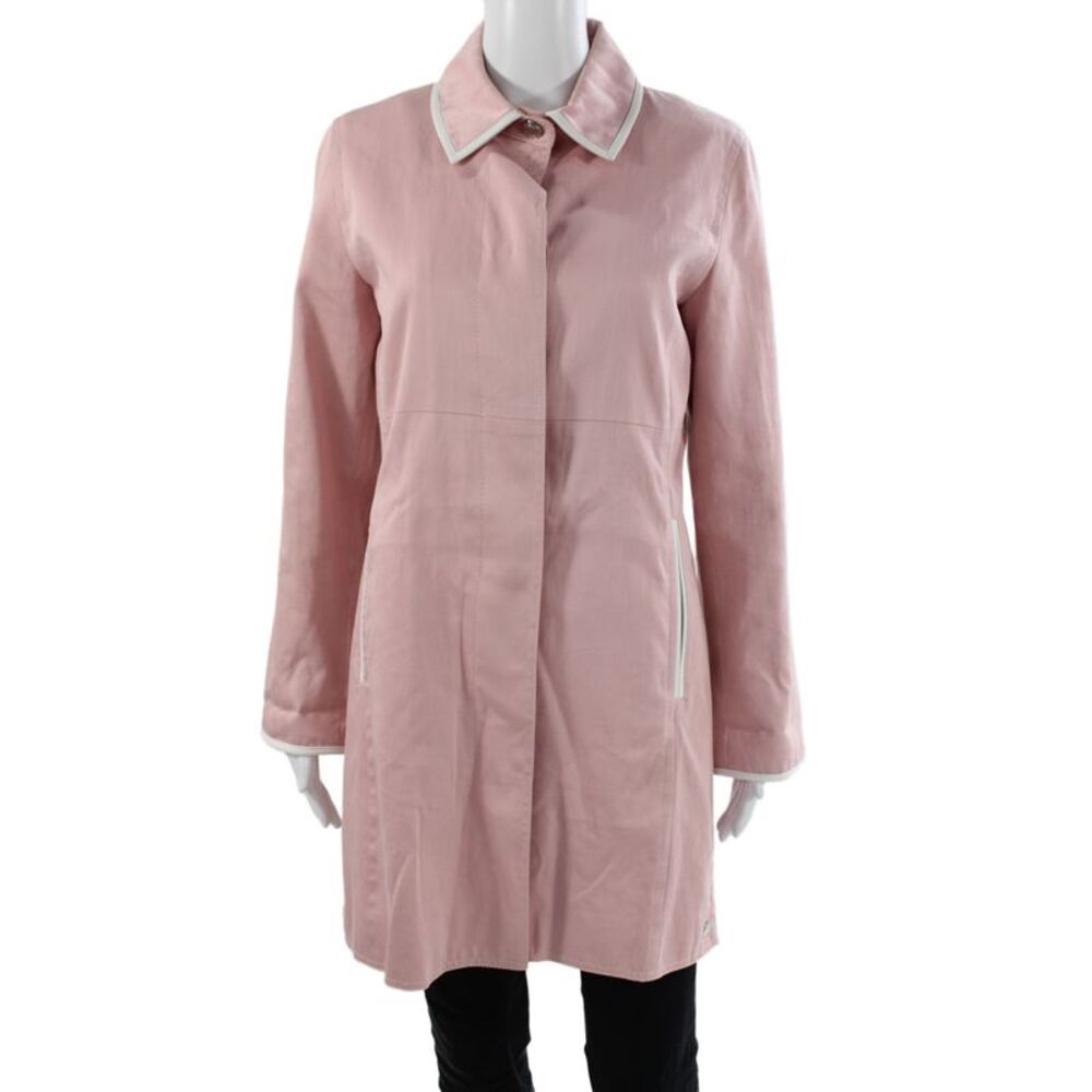 Coach Women Pink Collared Button Cotton Blend Coat Long Sleeve Size 6